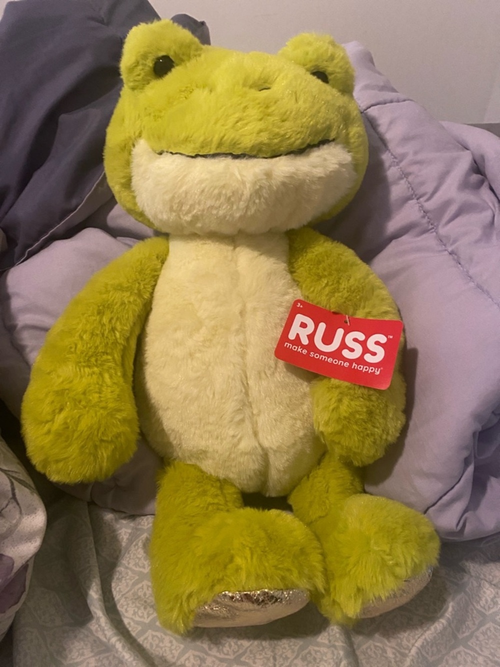 RUSS Lime Green and Cream Plush Frog